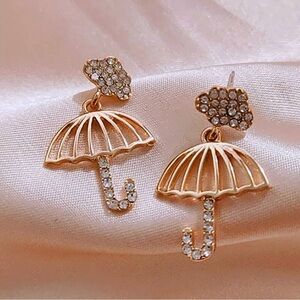 Gold Plated Crystal Umbrella Earrings NEW